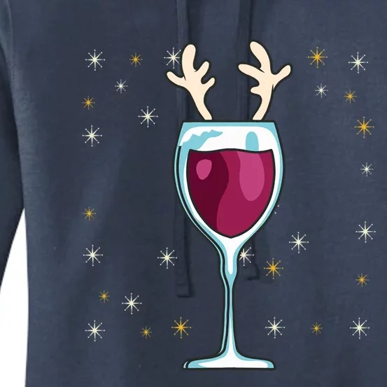 Red Wine Glass With Santa Hat Reindeer Antlers Wine Glass Gift Women's Pullover Hoodie