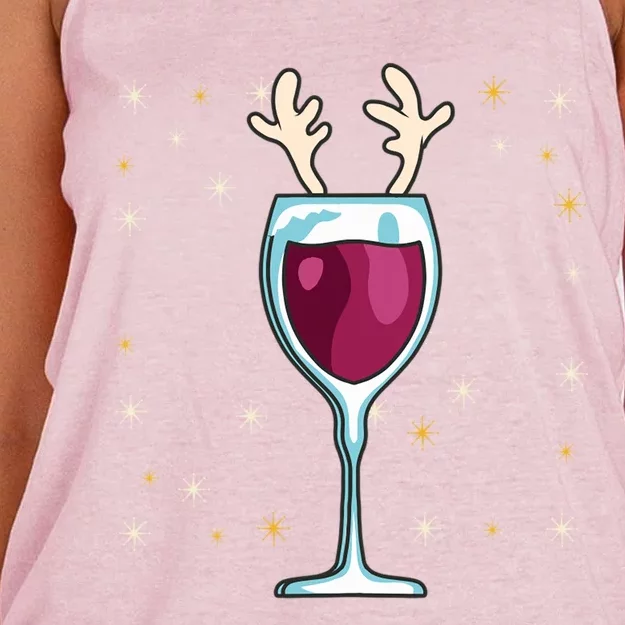 Red Wine Glass With Santa Hat Reindeer Antlers Wine Glass Gift Women's Knotted Racerback Tank