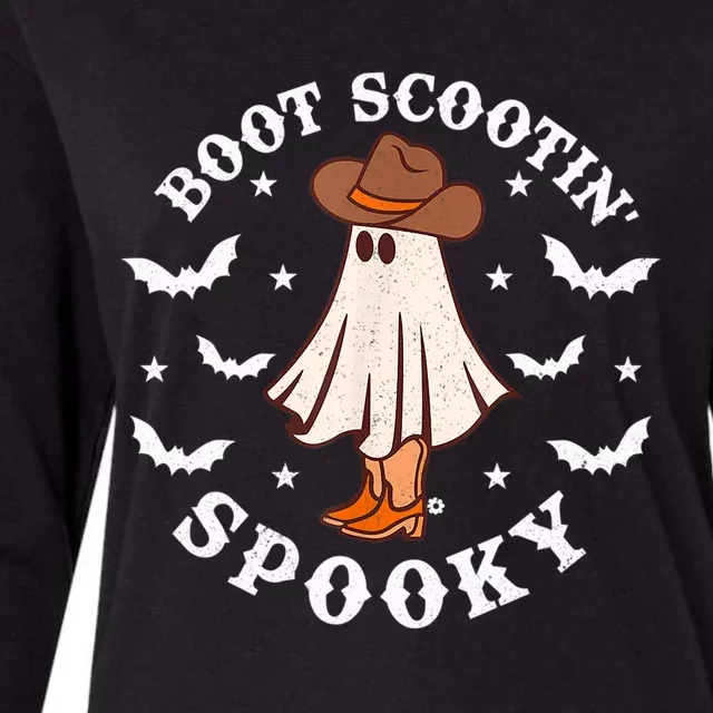 Retro Western Halloween Cute Ghost Funny Boot Scootin Spooky Gift Womens Cotton Relaxed Long Sleeve T-Shirt