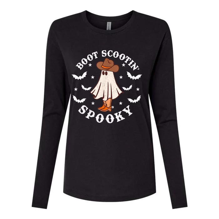 Retro Western Halloween Cute Ghost Funny Boot Scootin Spooky Gift Womens Cotton Relaxed Long Sleeve T-Shirt