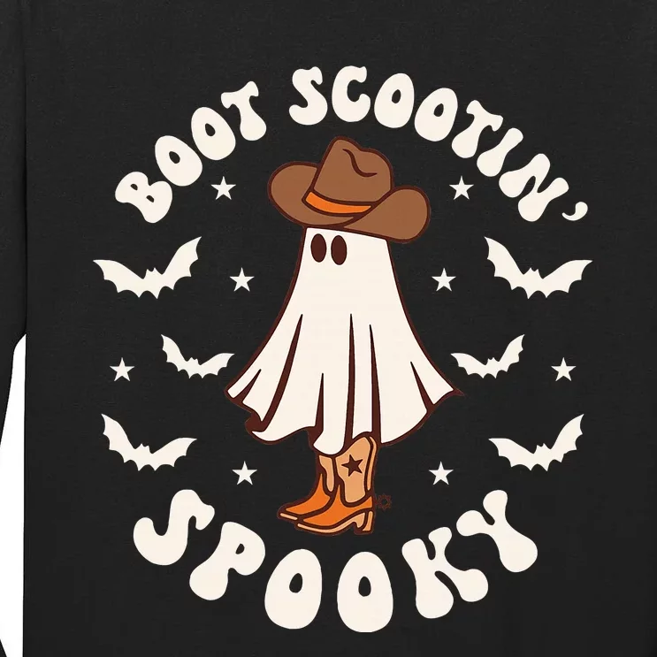 Retro Western Halloween Cute Ghost Funny Boot Scootin Spooky Tall Long Sleeve T-Shirt