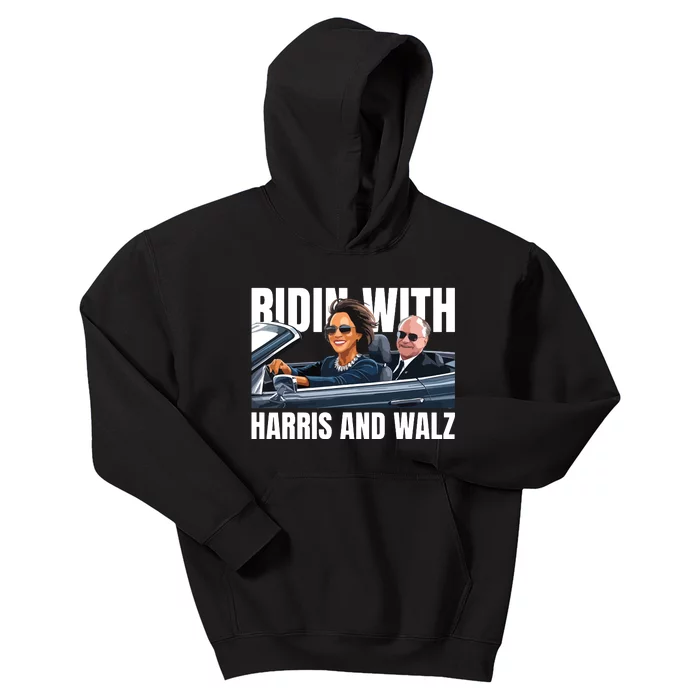 Ridin With Harris And Walz President Kamala Harris Tim Walz Kids Hoodie