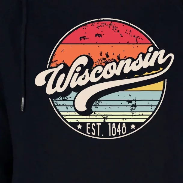 Retro Wisconsin Home State Wi Cool 70s Style Sunset Womens Funnel Neck Pullover Hood