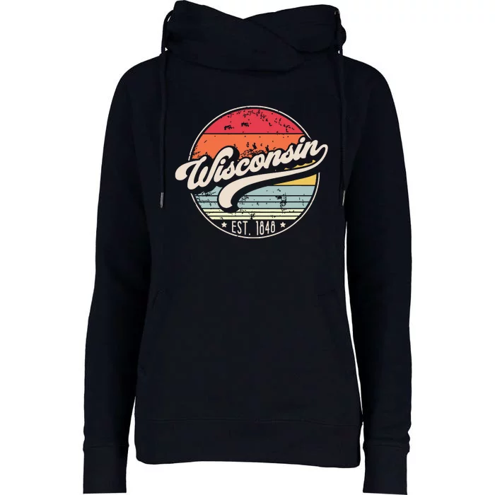 Retro Wisconsin Home State Wi Cool 70s Style Sunset Womens Funnel Neck Pullover Hood