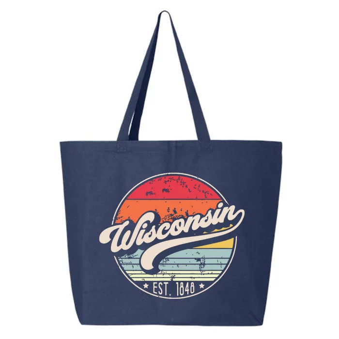 Retro Wisconsin Home State Wi Cool 70s Style Sunset 25L Jumbo Tote