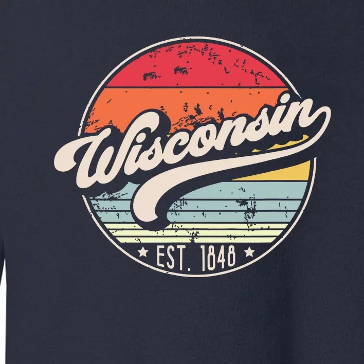 Retro Wisconsin Home State Wi Cool 70s Style Sunset Toddler Sweatshirt