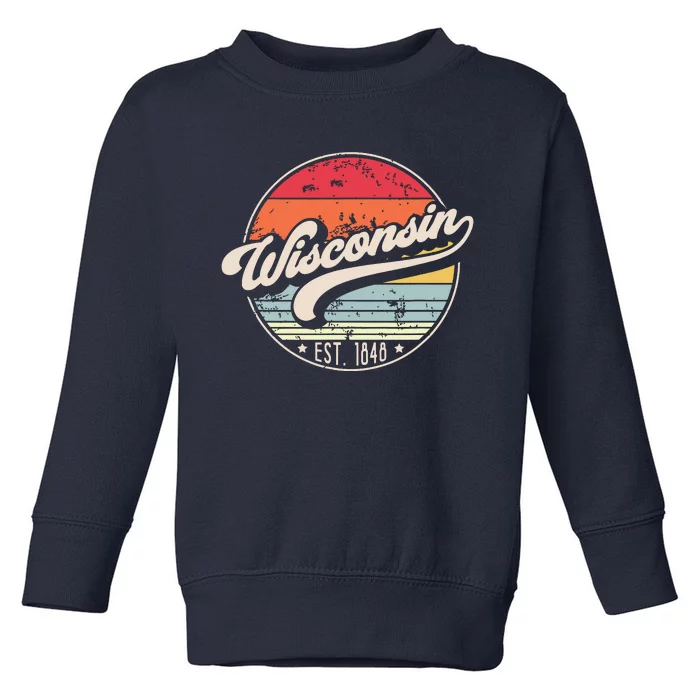 Retro Wisconsin Home State Wi Cool 70s Style Sunset Toddler Sweatshirt