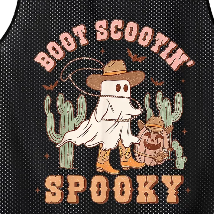 Retro Western Halloween Cowboy Ghost Boot Scootin Spooky Mesh Reversible Basketball Jersey Tank