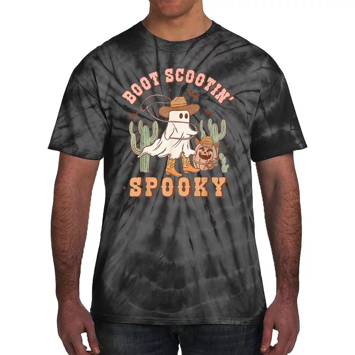 Retro Western Halloween Cowboy Ghost Boot Scootin Spooky Tie-Dye T-Shirt