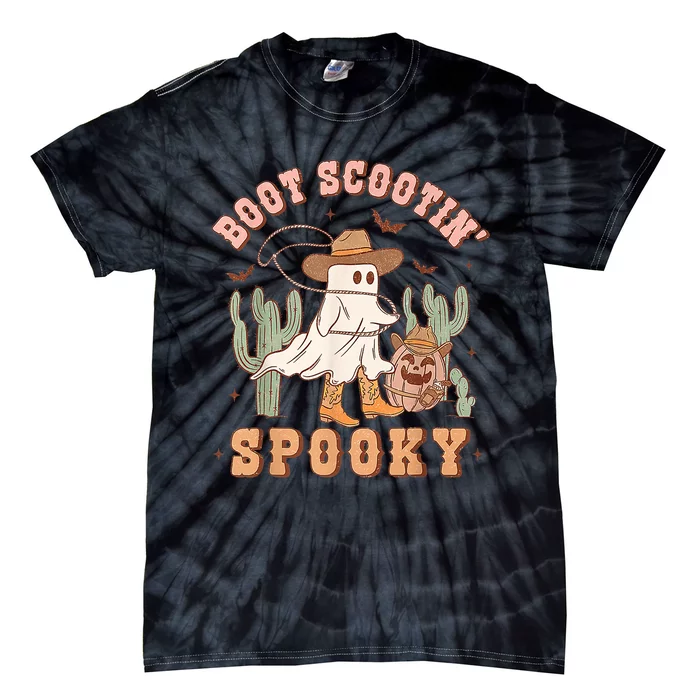 Retro Western Halloween Cowboy Ghost Boot Scootin Spooky Tie-Dye T-Shirt