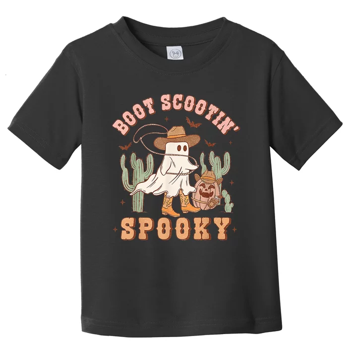 Retro Western Halloween Cowboy Ghost Boot Scootin Spooky Toddler T-Shirt