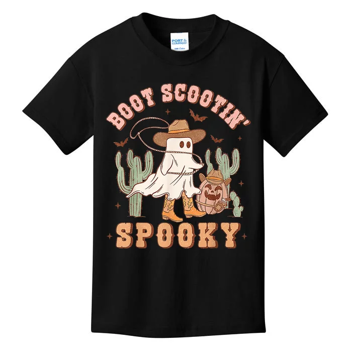 Retro Western Halloween Cowboy Ghost Boot Scootin Spooky Kids T-Shirt