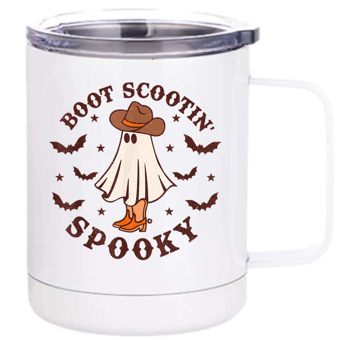 Retro Western Halloween Cute Ghost Funny Boot Scootin Spooky Front & Back 12oz Stainless Steel Tumbler Cup