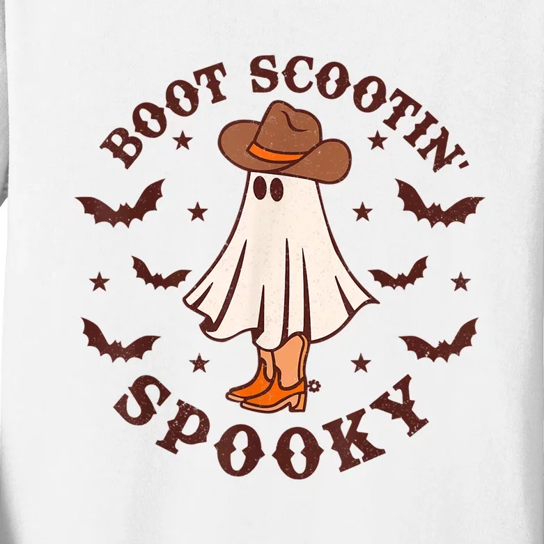 Retro Western Halloween Cute Ghost Funny Boot Scootin Spooky Kids Long Sleeve Shirt