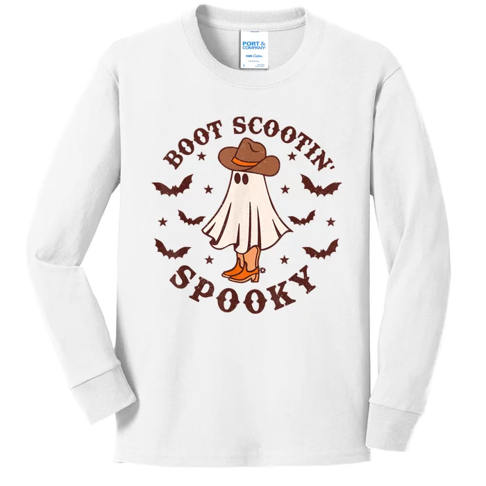 Retro Western Halloween Cute Ghost Funny Boot Scootin Spooky Kids Long Sleeve Shirt