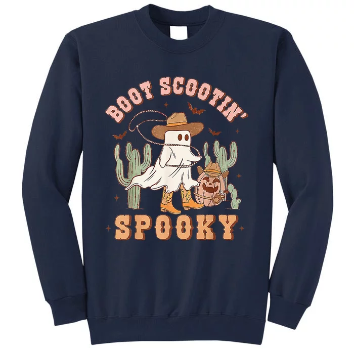 Retro Western Halloween Cow Ghost Boot Scootin Spooky Tall Sweatshirt