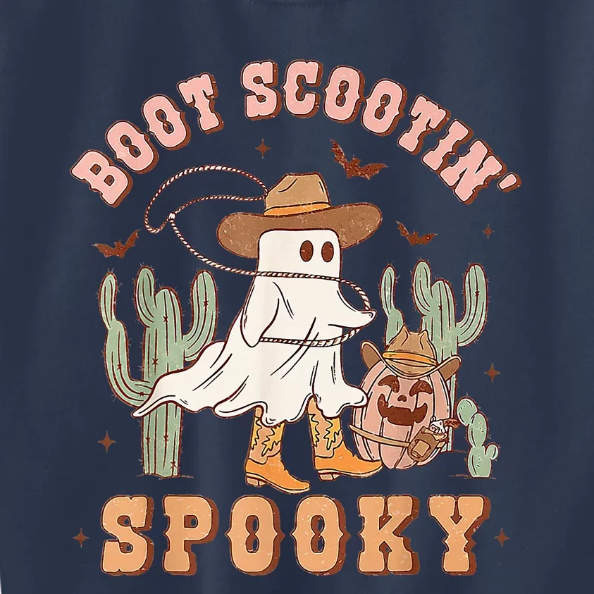 Retro Western Halloween Cow Ghost Boot Scootin Spooky Kids Sweatshirt