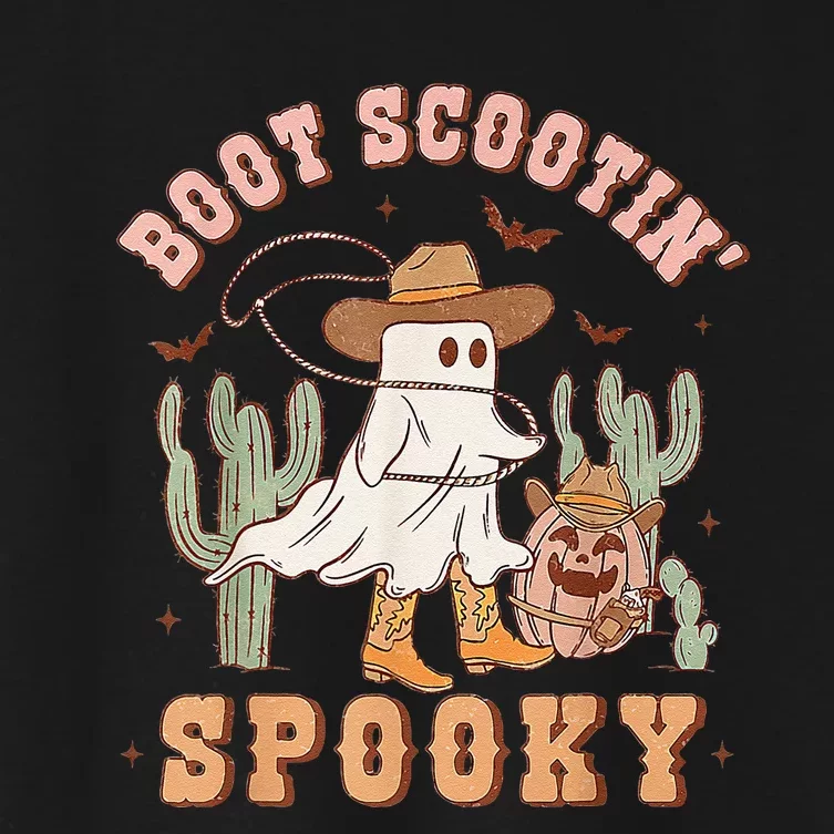 Retro Western Halloween Cowboy Ghost Boot Scootin Spooky Gift Women's Crop Top Tee