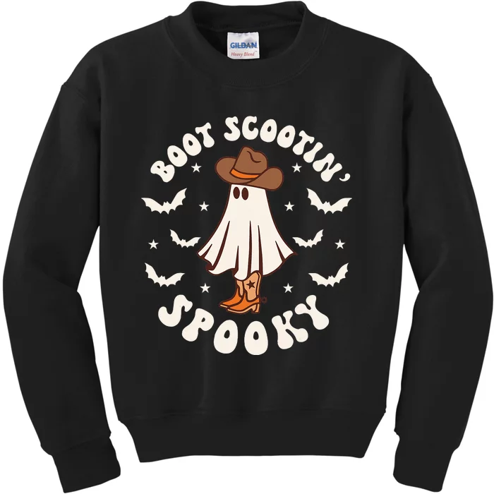 Retro Western Halloween Cute Ghost Funny Boot Scootin Spooky Kids Sweatshirt