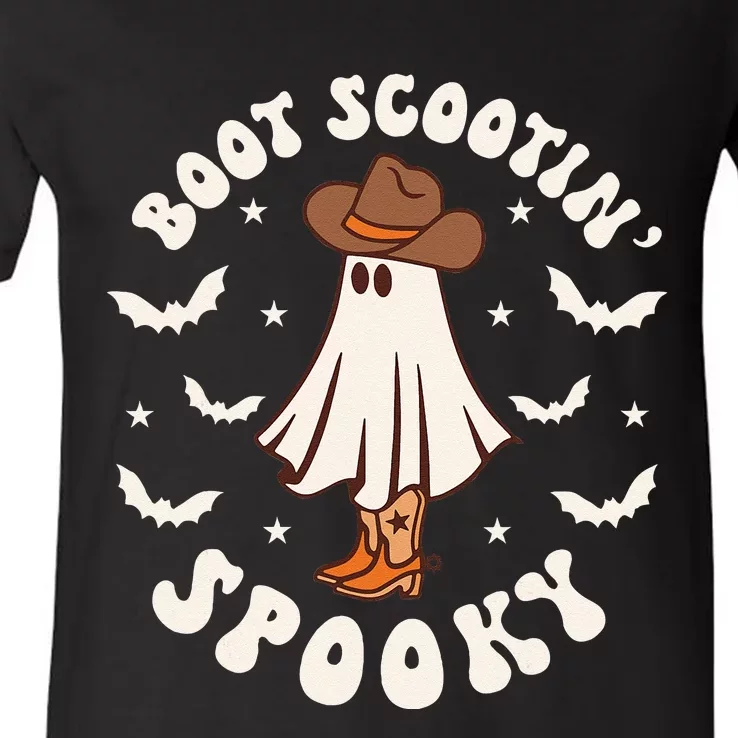 Retro Western Halloween Cute Ghost Funny Boot Scootin Spooky V-Neck T-Shirt