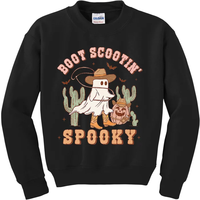 Retro Western Halloween Cowboy Ghost Boot Scootin Spooky Kids Sweatshirt