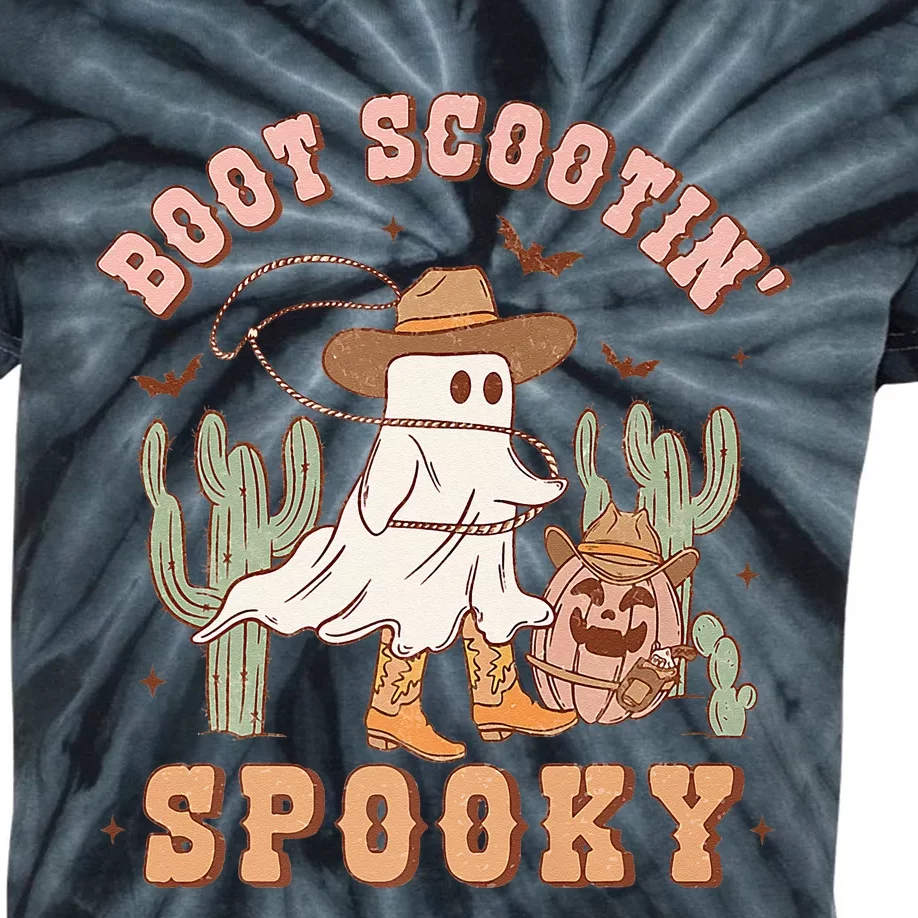 Retro Western Halloween Cowboy Ghost Boot Scootin Spooky Kids Tie-Dye T-Shirt