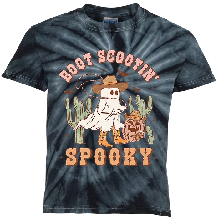 Retro Western Halloween Cowboy Ghost Boot Scootin Spooky Kids Tie-Dye T-Shirt