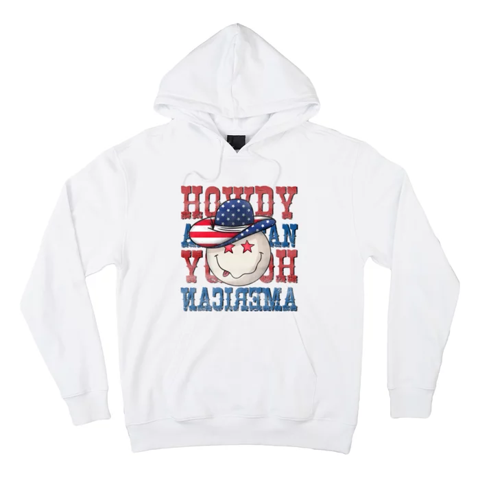 Retro Western Howdy American Funny Smiley Face 4th Of July Gift Hoodie