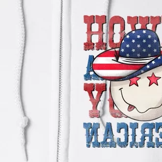 Retro Western Howdy American Funny Smiley Face 4th Of July Gift Full Zip Hoodie