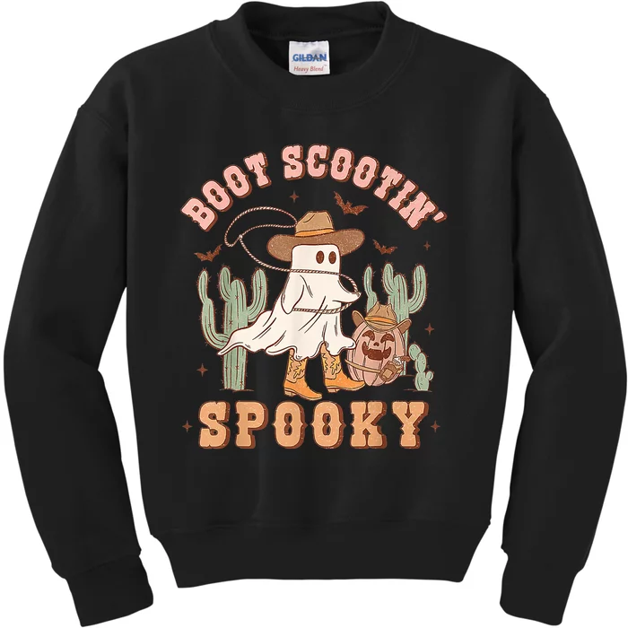 Retro Western Halloween Cowboy Ghost Boot Scootin Spooky Kids Sweatshirt