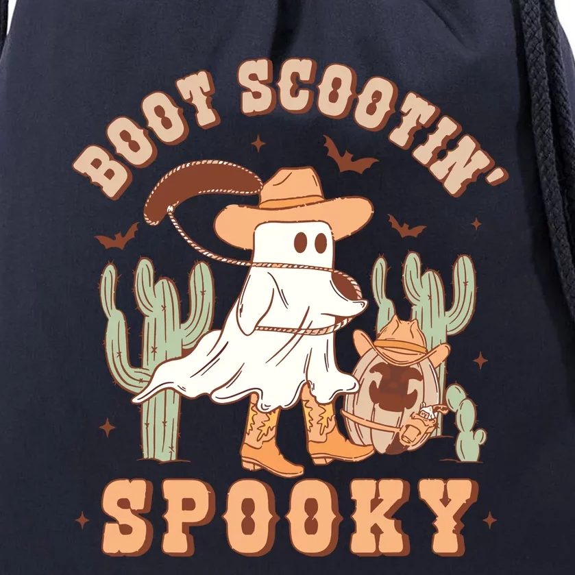 Retro Western Halloween Cowboy Ghost Boot Scootin Spooky Drawstring Bag