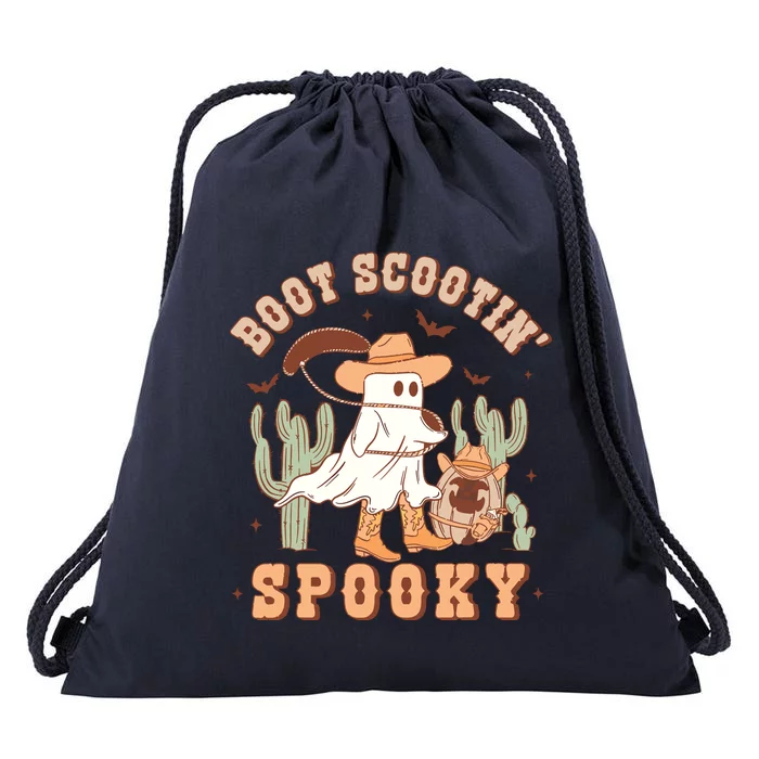 Retro Western Halloween Cowboy Ghost Boot Scootin Spooky Drawstring Bag