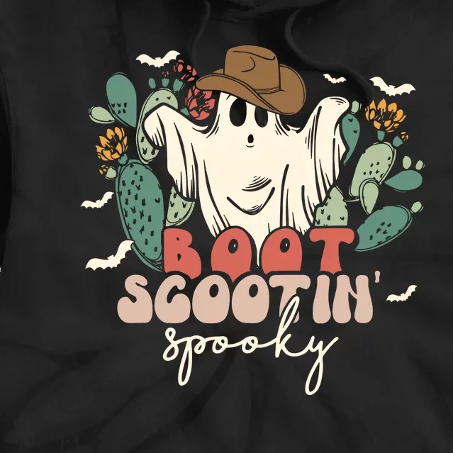 Retro Western Halloween Cowboy Ghost Boot Scootin Spooky Gift Tie Dye Hoodie