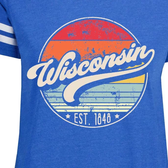 Retro Wisconsin Home State Wi Cool 70s Style Sunset Enza Ladies Jersey Football T-Shirt