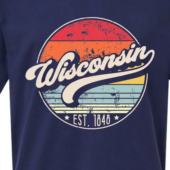 Retro Wisconsin Home State Wi Cool 70s Style Sunset Sueded Cloud Jersey T-Shirt