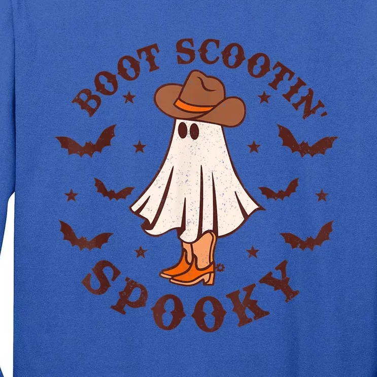 Retro Western Halloween Cute Ghost Funny Boot Scootin Spooky Gift Tall Long Sleeve T-Shirt