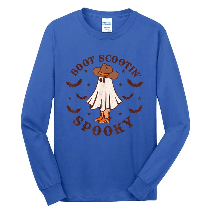 Retro Western Halloween Cute Ghost Funny Boot Scootin Spooky Gift Tall Long Sleeve T-Shirt