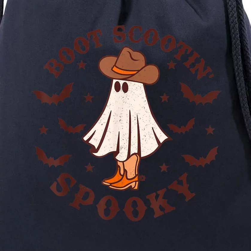 Retro Western Halloween Cute Ghost Funny Boot Scootin Spooky Gift Drawstring Bag