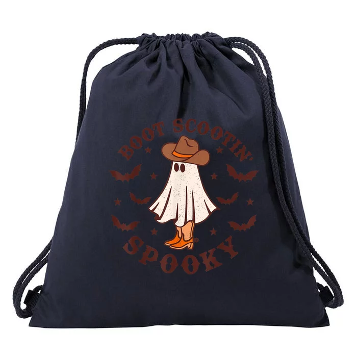 Retro Western Halloween Cute Ghost Funny Boot Scootin Spooky Gift Drawstring Bag