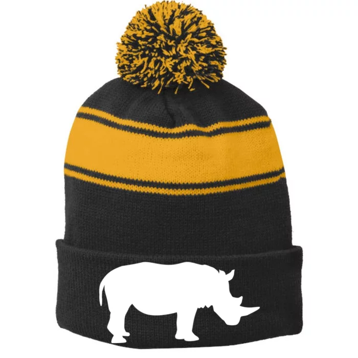 Rhino With Horn Gift Stripe Pom Pom Beanie