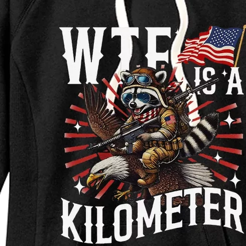 Retro Wtf Is A Kilometer Raccoon Eagle Women's Fleece Hoodie