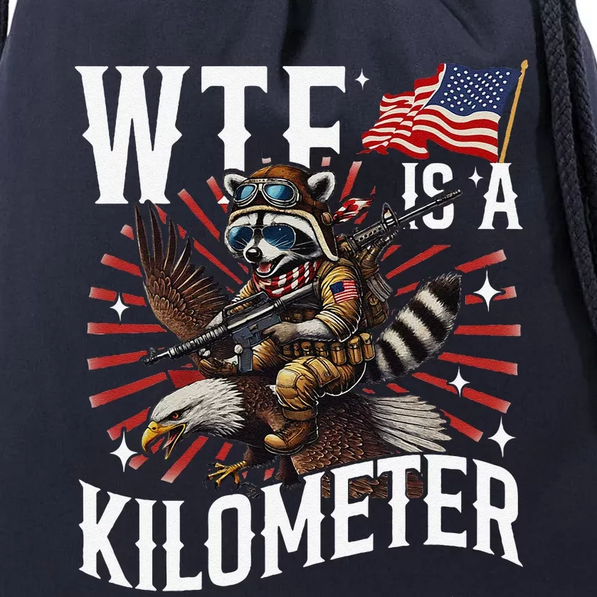 Retro Wtf Is A Kilometer Raccoon Eagle Drawstring Bag