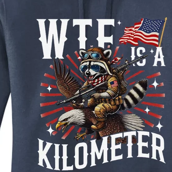 Retro Wtf Is A Kilometer Raccoon Eagle Women's Pullover Hoodie