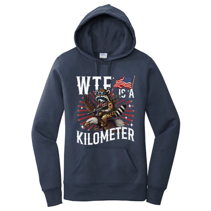 Retro Wtf Is A Kilometer Raccoon Eagle Women's Pullover Hoodie