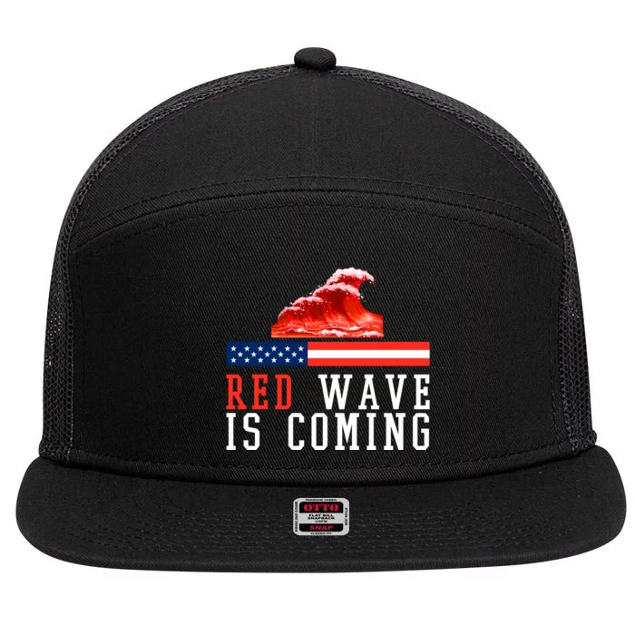 Red Wave Is Coming American Flag Conservative 7 Panel Mesh Trucker Snapback Hat