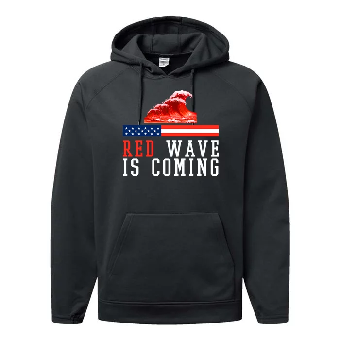 Red Wave Is Coming American Flag Conservative Performance Fleece Hoodie