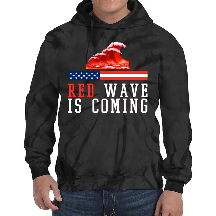 Red Wave Is Coming American Flag Conservative Tie Dye Hoodie