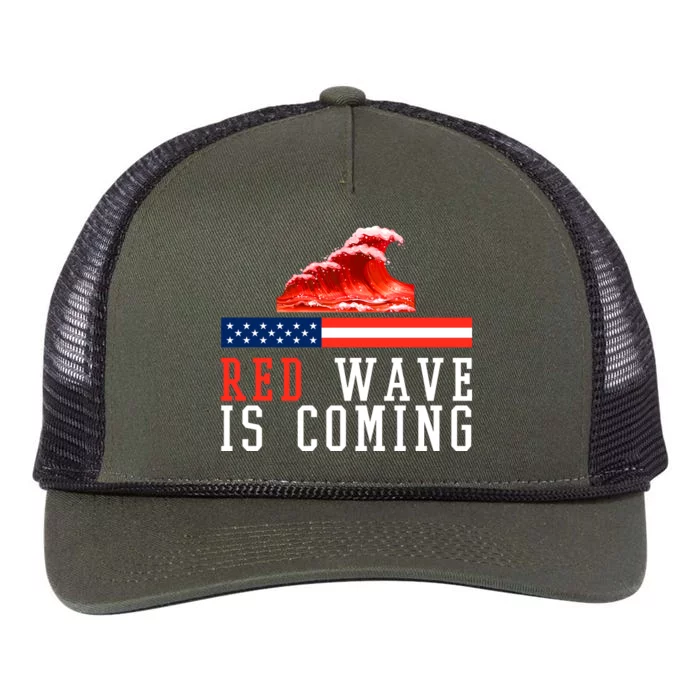 Red Wave Is Coming American Flag Conservative Retro Rope Trucker Hat Cap