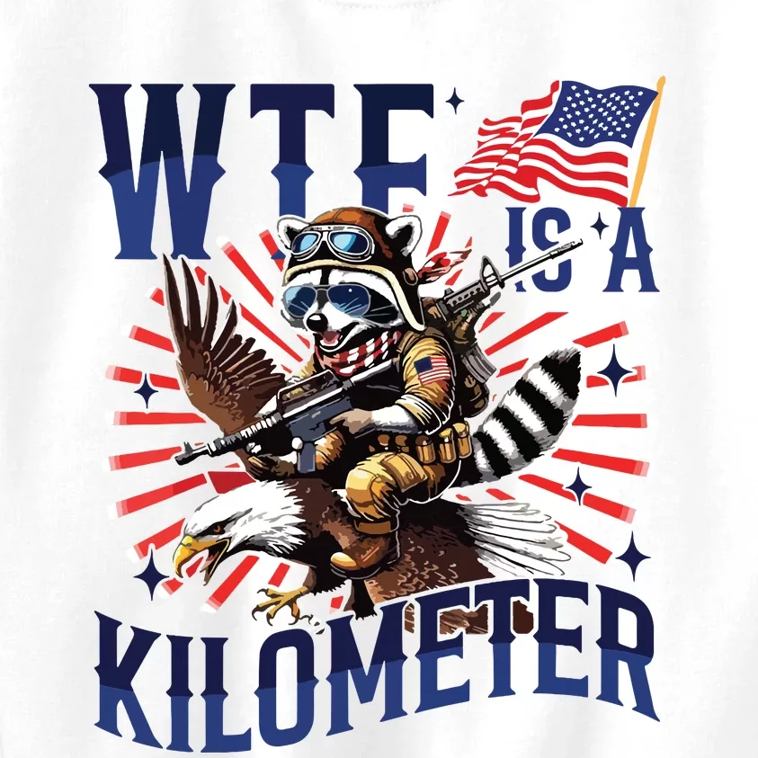 Retro Wtf Is A Kilometer Raccoon Eagle American 4th Of July Kids Sweatshirt