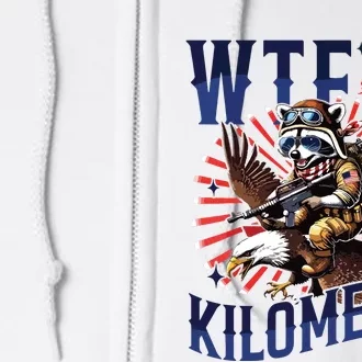 Retro Wtf Is A Kilometer Raccoon Eagle American 4th Of July Full Zip Hoodie